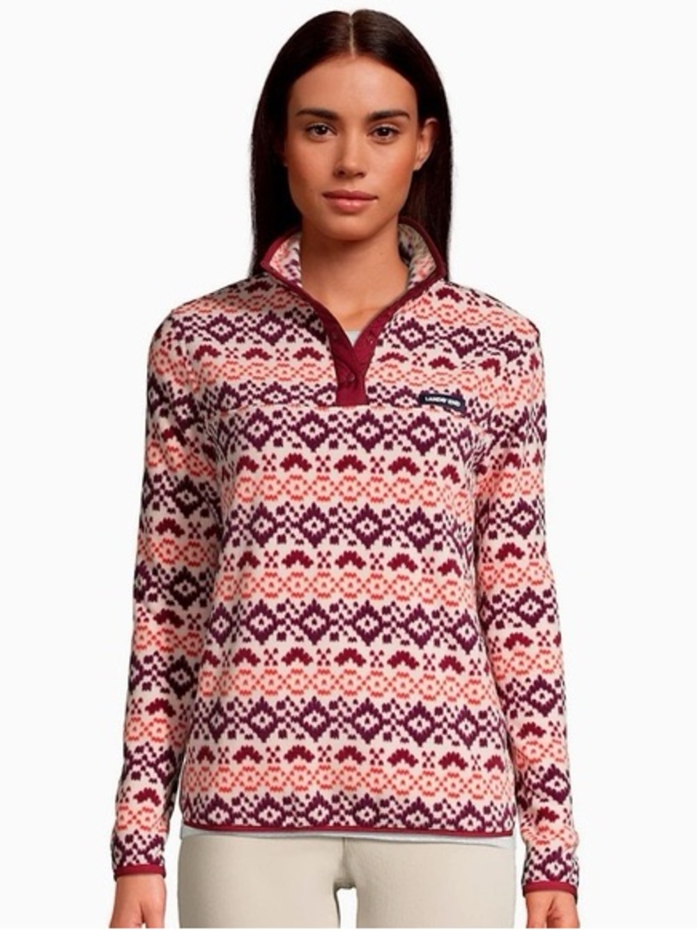 Lands’ End Heritage Snap Neck Fleece Pullover Fair Isle Print 3X 24W/26W - Picture 2 of 14